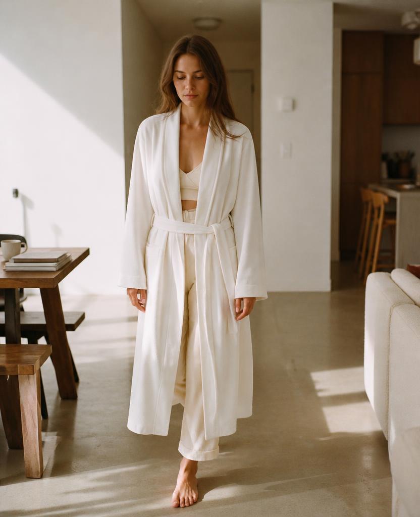 Brushed Cotton Robe on model