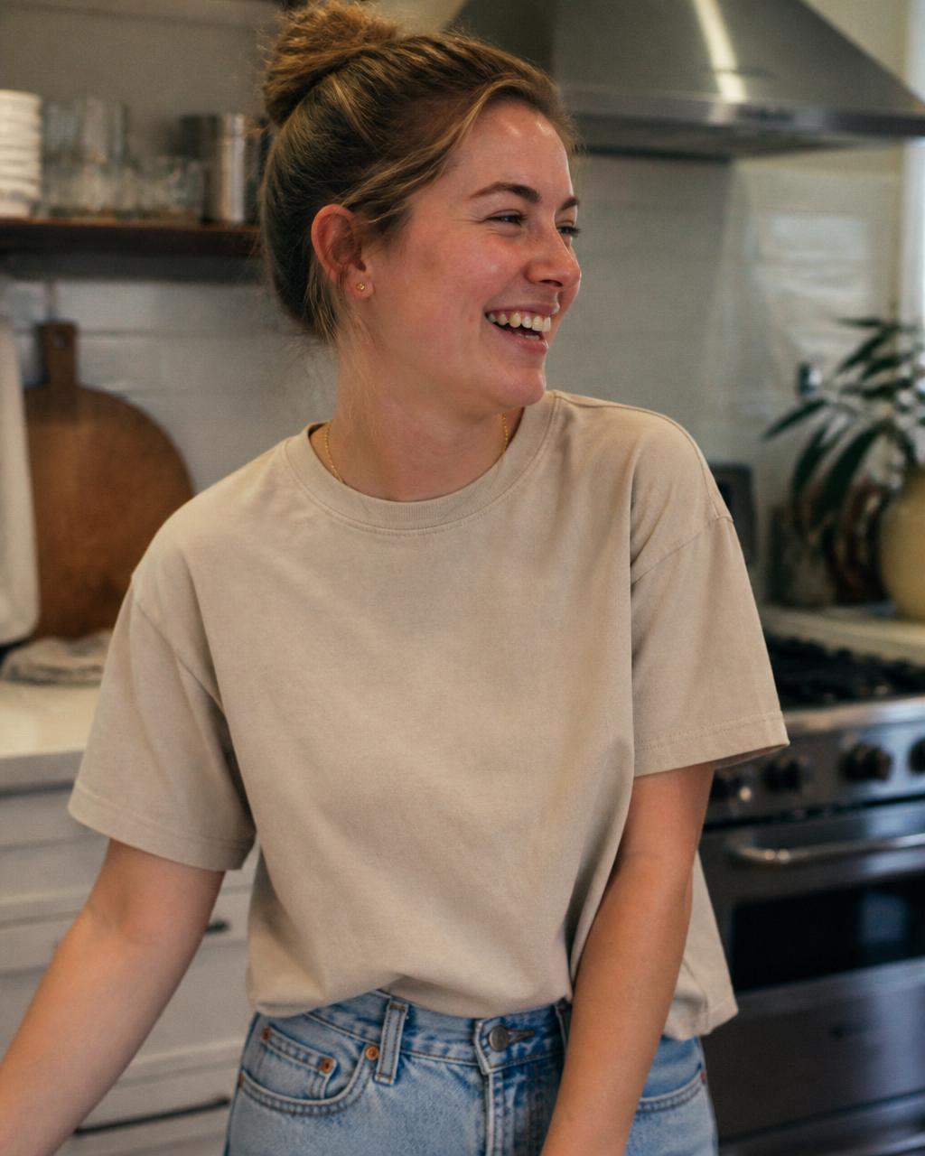 Oat Slouch Tee on model