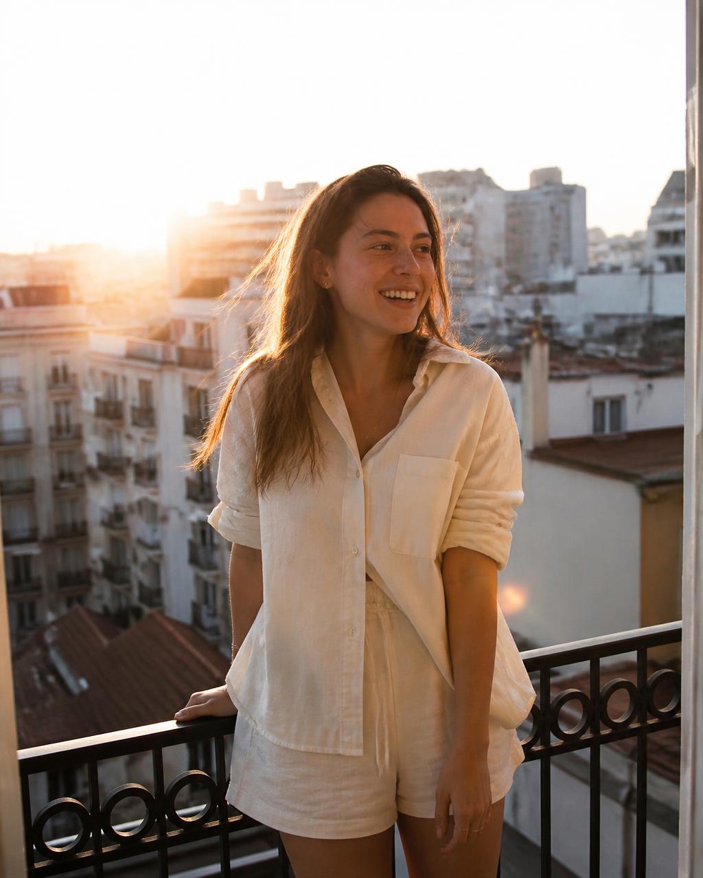 Cream Boxy Overshirt on model